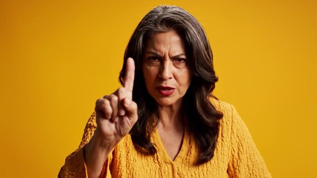 Serious mature woman wagging her finger at the camera