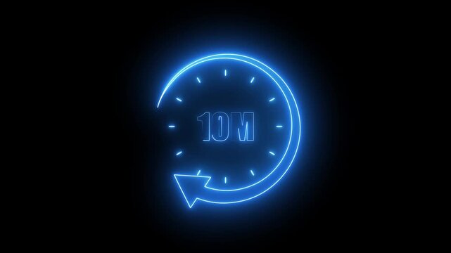 Neon pink 10 minute timer clock animation with rotating arrow on dark background