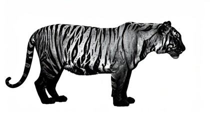Obraz premium Black and White Tiger Profile on White Background