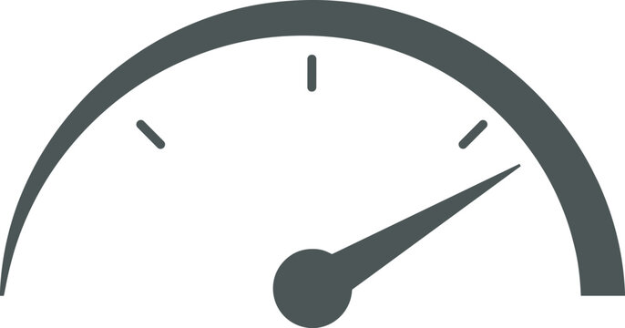 A simple gray semicircle gauge with a needle pointing to the right isolated on transparent background