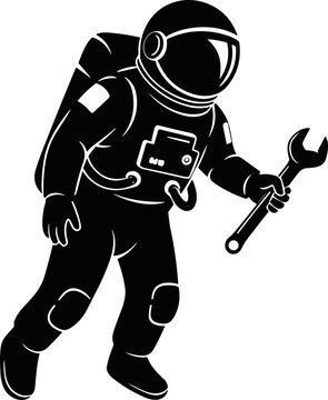 Astronaut holding a wrench, space exploration, repair, maintenance, science fiction