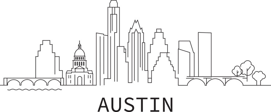 Simple line drawing shows Austin's skyline