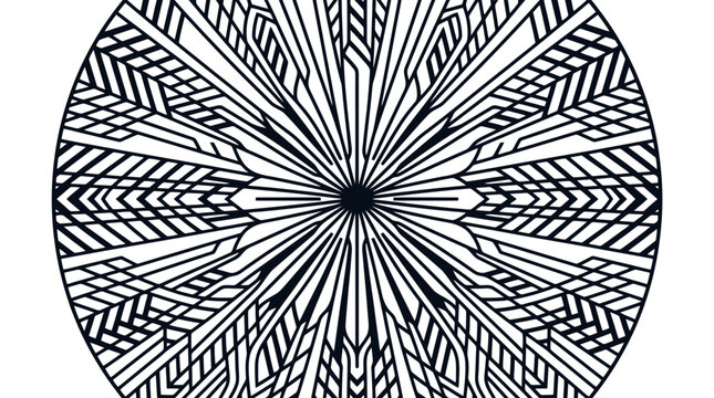 Intricate black and white circular mandala design.
