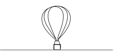 Single line of a hot air balloon with a basket on a white background airship zeppelin dirigible © Sahor