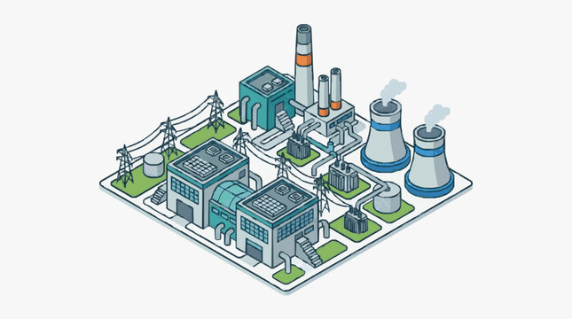 Industrial Power Plant Complex 3D Illustration.