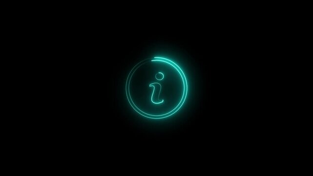 Glowing neon information animation, digital ui interface tech help symbol