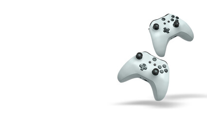 Wireless gaming controllers flying in air isolated on white background, symbolizing gaming technology concept © Vasyl Onyskiv