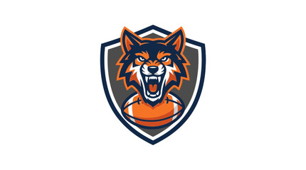 Fototapeta premium Angry Wolf Head with Football, Sports Team Mascot Logo, Shield Emblem