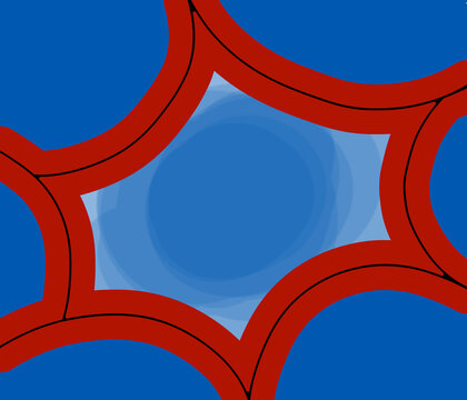 Abstract curved gap, blue red truncated circle gap