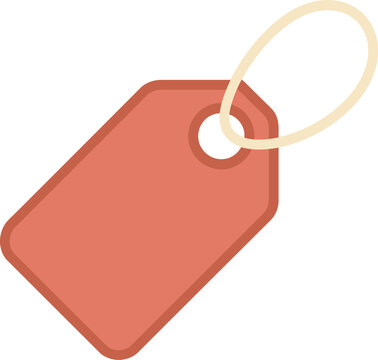 A flat of a rectangular gift tag with rounded corners, featuring a cream-colored string loop on a terracotta background