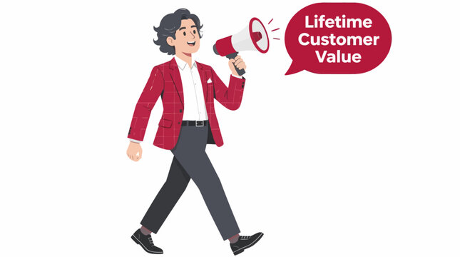 Businessman announcing lifetime customer value concept.