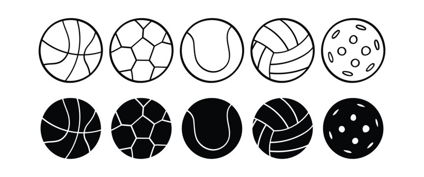 Pickleball Icon Set &ndash; Paddle Racket, Ball, Crossed Paddles, Sports Equipment, Outline & Silhouette Vector Collection