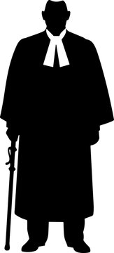 Silhouette of a Lawyer in Robes Holding a Cane