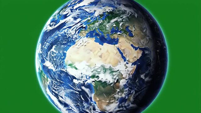 A detailed view of Earth showcases swirling cloud formations and diverse landmasses against a vibrant green backdrop, highlighting the planet's beauty and fragility.