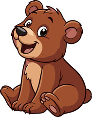 Cute cartoon brown bear cub sitting and smiling, isolated on white background. © Kolam
