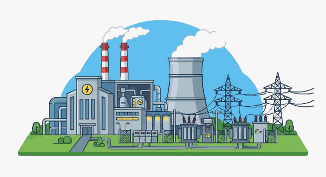 Industrial Power Plant Complex Sketch.