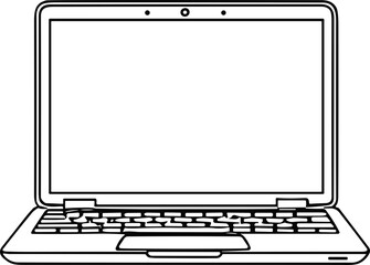 Laptop computer outline illustration, blank screen, technology, open, portable device © hanz