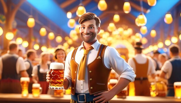 Oktoberfest Man In Beer Hall