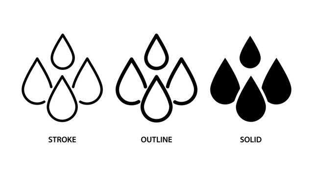 Three black teardrop shapes in stroke, outline, and solid styles