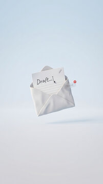 Minimal email draft icon on clean background with communication hesitation concept
