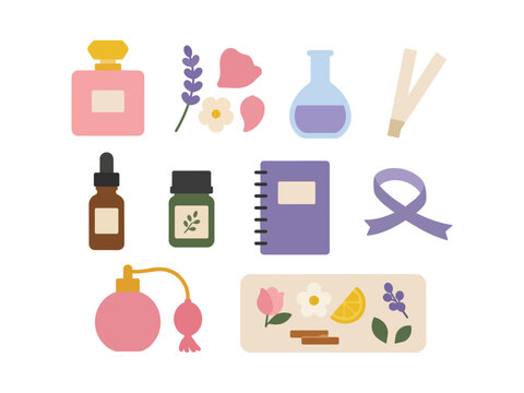 Aromatherapy and Perfume Making Elements Bottles, Flowers, and Essential Oils