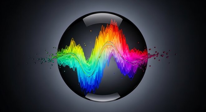 Abstract colorful smoke swirling in glass orb container.