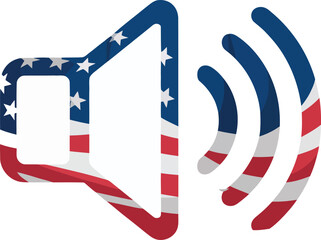 Obraz premium Speaker volume with american flag pattern, red white and blue stripes and stars isolated on white background