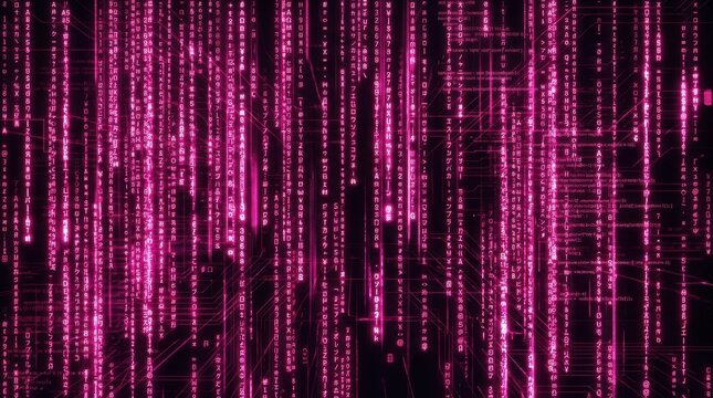 Pink Digital Matrix Code Rain Background Abstract Cyber Security Data Stream Concept Futuristic Technology Network Visualization for Software Development