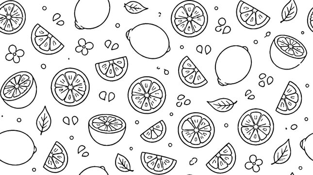 Hand drawn citrus fruits and leaves pattern design.