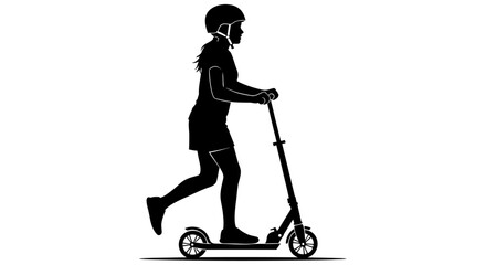 Silhouette of a person riding a kick scooter against a white background © MDRASEL