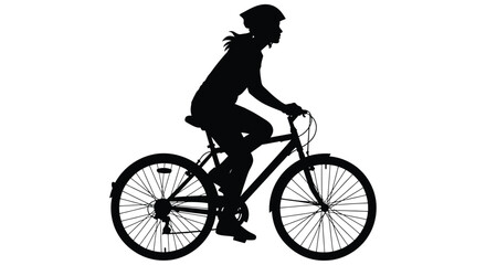 Fototapeta premium Cyclist Silhouette On A Bicycle Black Shape Against White Background