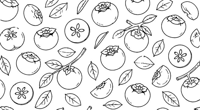 Detailed line art of persimmons and leaves pattern.