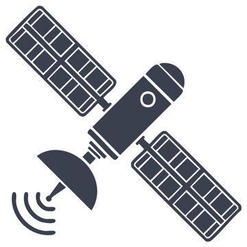 Space satellite icon broadcasting signal for global communication network and data technology