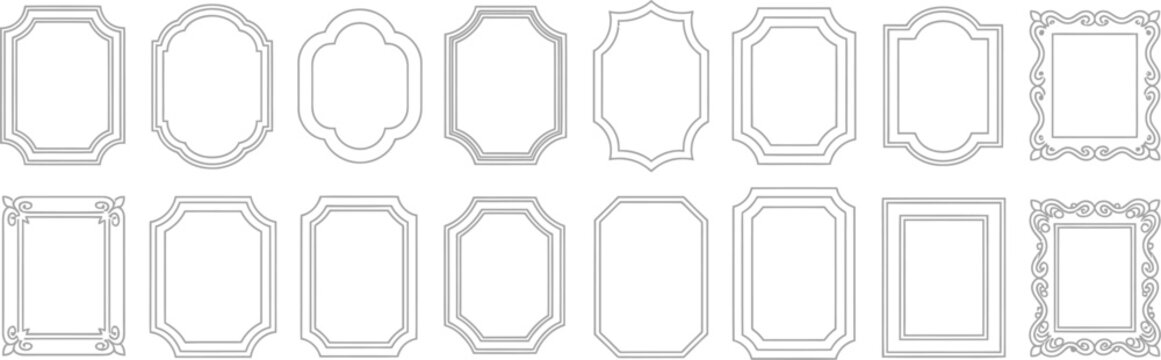 Badge shapes set, decorative label frames collection black template style for patch insignia design branding and classic emblems.