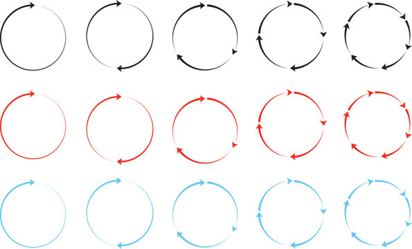 Set of circle arrows isolated on white background with rotate and spinning symbol, circular rotation loading element, redo process, circle arrow 1, 2, 3, 4, 5, 6, 7, 8, 9, 10 icon set vector for app n