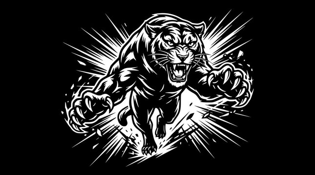 Fierce tiger illustration with dynamic motion and aggressive stance vector graphic