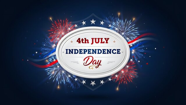 Fourth of July Independence Day badge with fireworks and patriotic American celebration