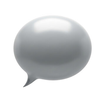 A shiny gray speech bubble icon on a transparent background for communication