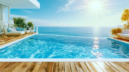 Obraz premium Modern Oceanfront Property Featuring Infinity Pool and Spacious Deck with Stunning Views