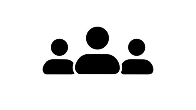 Simple Group of three people icon animation. Community icon, and team work icon concept animation. 4k video. 