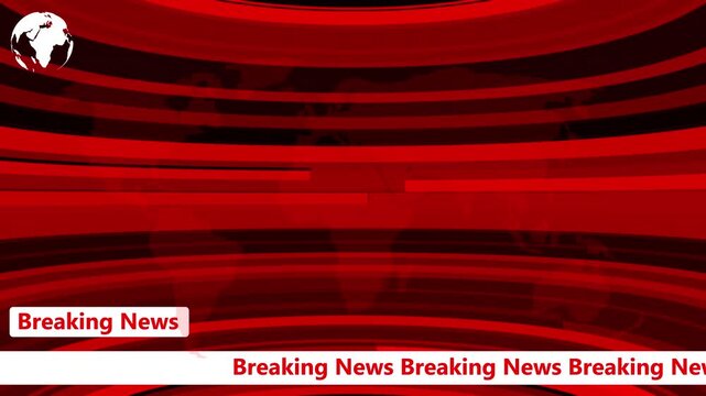 Abstract breaking news lower third with sliding breaking news text and seamless looping with world map. 4k.