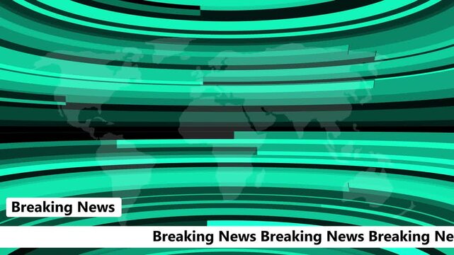 Abstract breaking news lower third with sliding breaking news text and seamless looping with world map. 4k.