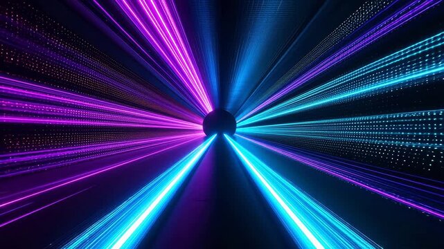 Neon light tunnel with glowing lines