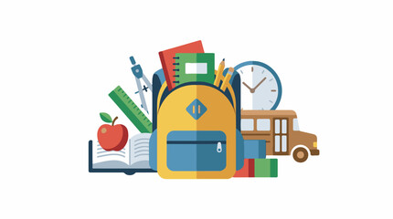 Naklejka premium Colorful school supplies in and around a yellow backpack