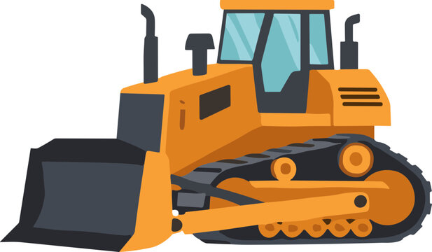 Yellow bulldozer with large blade and tracks, construction vehicle illustration