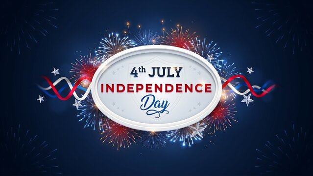 Fourth of July Independence Day badge with fireworks and patriotic American celebration