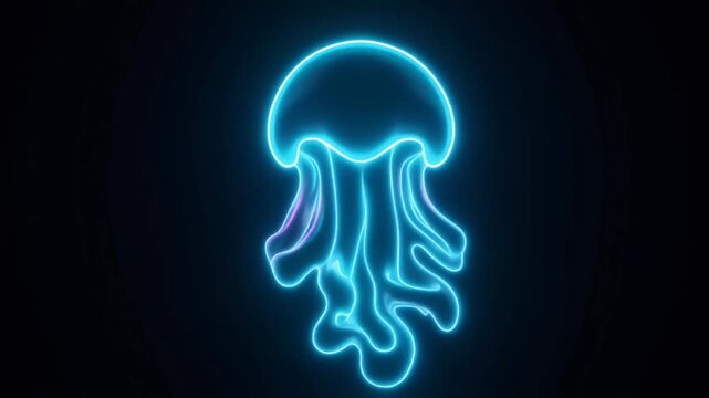 Vibrant purple and blue bioluminescent jellyfish figure pulsating against a solid black background