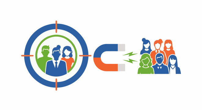Graphic illustration of a target audience being attracted