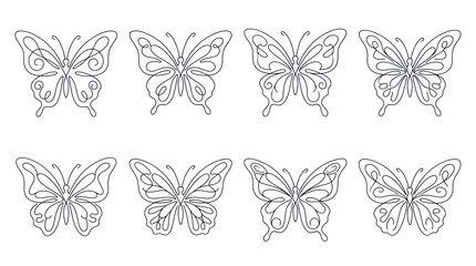 Fototapeta premium Minimalist butterfly collection with elegant linear wing patterns