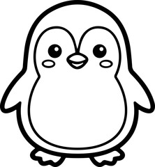 Cute cartoon penguin illustration, simple outline drawing, black and white vector, isolated on white background. © Puldeng
